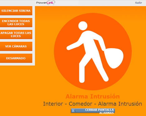 Pantalla Alarma Interface Web VDNS PowerLink Visonic vivesegur