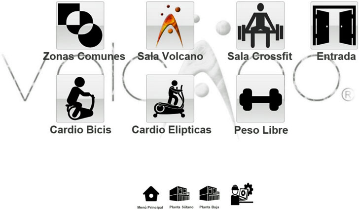 Pantalla de inicio del software de gestión para el Centro Deportivo Volcano