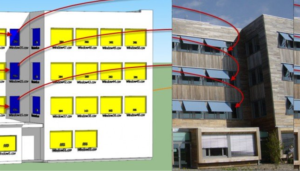 Figura 3. Ejemplo de fachada real y modelo 3D asociado.