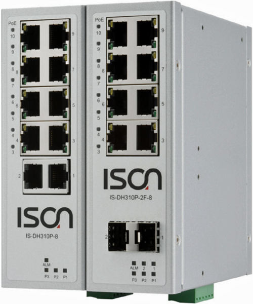 Switches Ethernet de diez puertos no gestionados de la serie IS-DH310P de ISON Technology. 