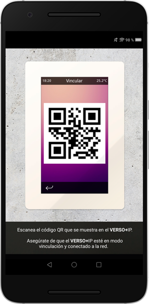 Pantalla lector código QR de la app Iddero Mobile para Verso+IP.