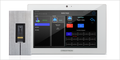 El sistema de detector de huella dactilar de Crestron y ekey puede conectarse a los dispositivos de alarmas y puertas