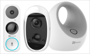 La solución de Ezviz se compone con un vídeo timbre y con un kit compuesto por cámara de seguridad y una estación base.