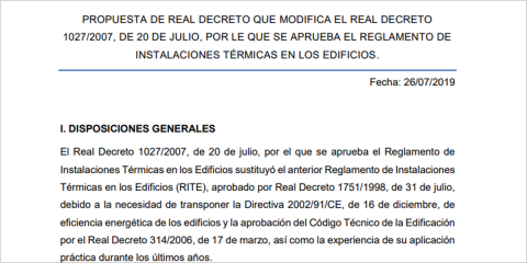 Consulta pública del Proyecto de RD para modificar el RITE con nuevas obligaciones de automatización y control