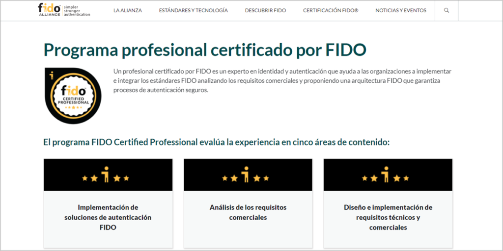 Programa de Certificación de seguridad de la Alianza FIDO.