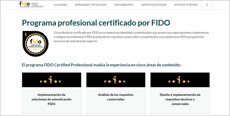 Programa de Certificación de seguridad de la Alianza FIDO. 
