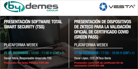 Dispositivos de validación pasaporte COVID y software TSS, temas de los nuevos webinars de By Demes