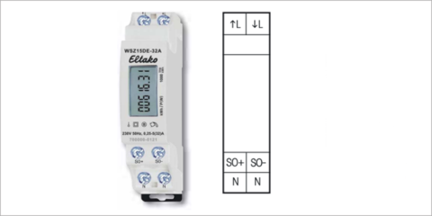 Contador monofásico de corriente CA de Eltako con pantalla digital y memoria no volátil