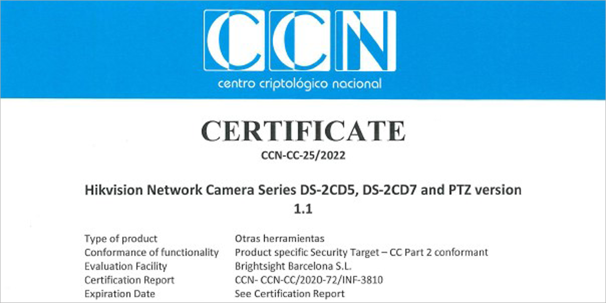 Hikvision network camera received CC EAL3+ security certificate • CASADOMO