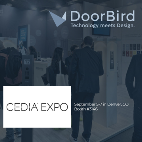 Cartel de DoorBird en la feria CEDIA 2024