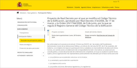Consulta pública previa del proyecto de Real Decreto que modifica el Código Técnico de la Edificación