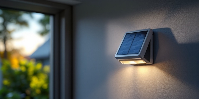 Sensor IoT de iluminación con panel solar pequeño, instalado en el interior de una casa.