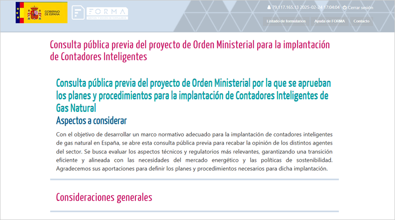 Consulta pública instalación contadores inteligentes de gas natural.