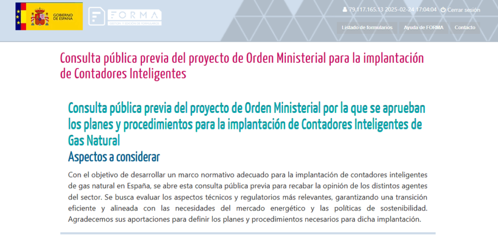 Consulta pública instalación contadores inteligentes de gas natural.