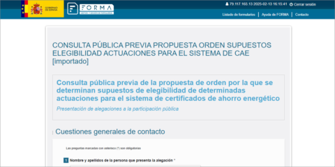 Consulta pública sobre la elegibilidad de actuaciones para el Sistema de Certificados de Ahorro Energético