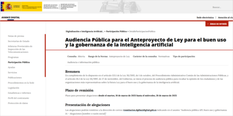 Abierta la audiencia pública del anteproyecto de ley para el buen uso y la gobernanza de la IA
