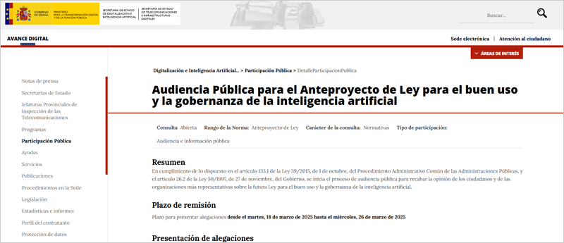 Audiencia pública anteproyecto Ley de Gobernanza e Inteligencia Artificial.