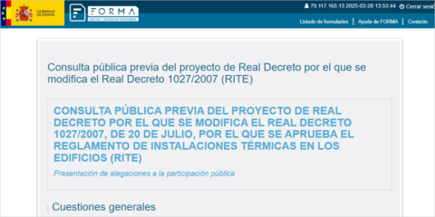 Consulta pública para modificar el Reglamento de Instalaciones Térmicas en los Edificios