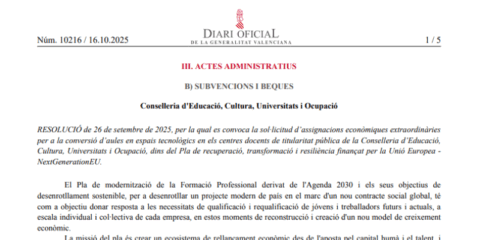 Financiación para transformar las aulas de FP valencianas en espacios tecnológicos