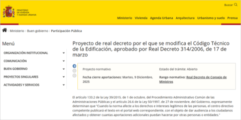 El proyecto de RD por el que se modifica el Código Técnico de la Edificación se abre a audiencia pública
