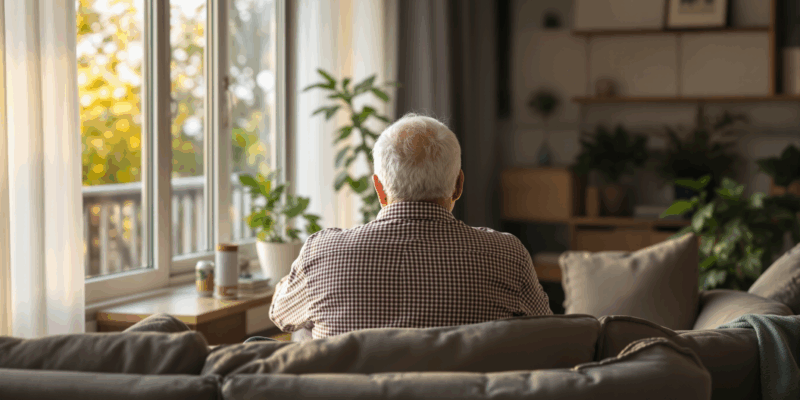 persona mayor sentada en sofá