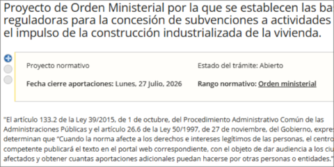 Abierta una audiencia pública sobre las ayudas para la construcción industrializada de vivienda