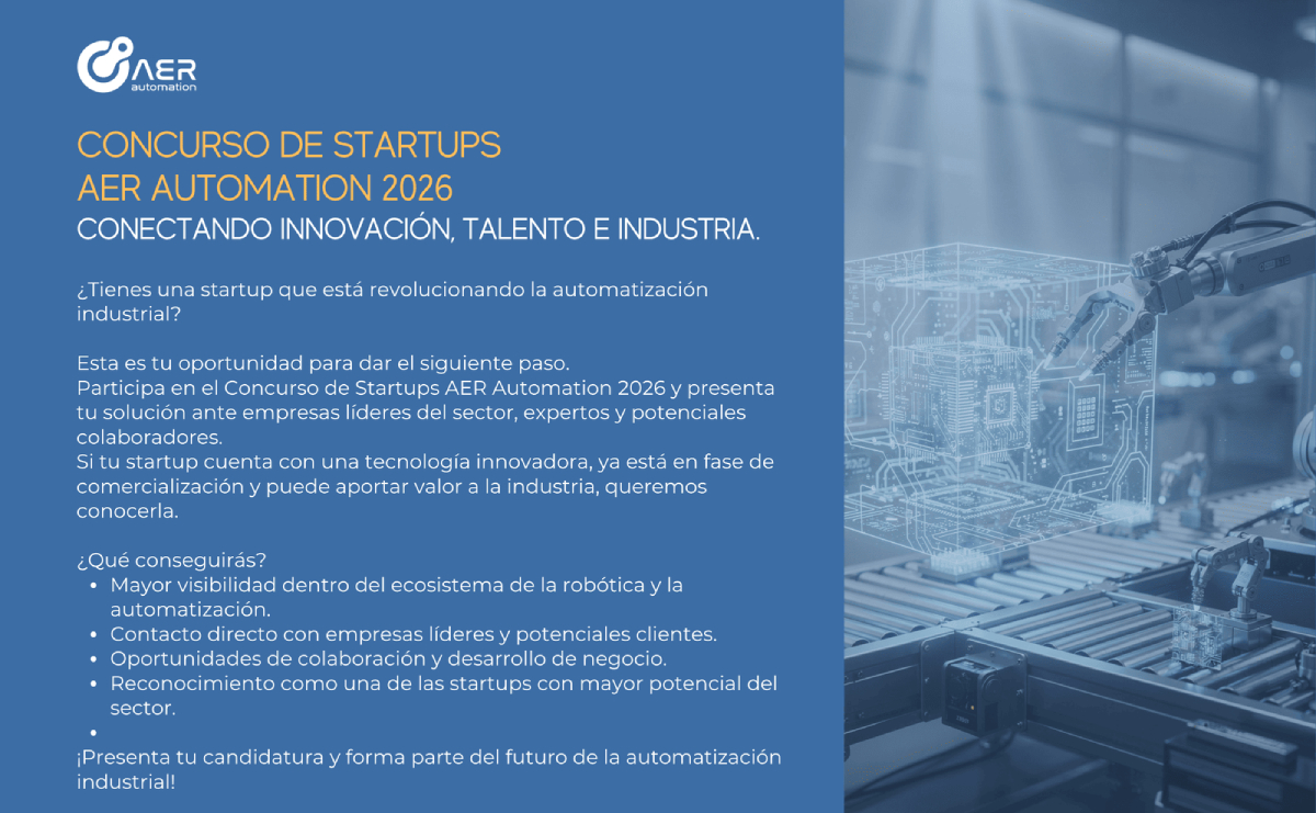 Imagen sobre el concurso AER Automation Industrial Impact Startups 2026 para startups de robótica y automatización industrial