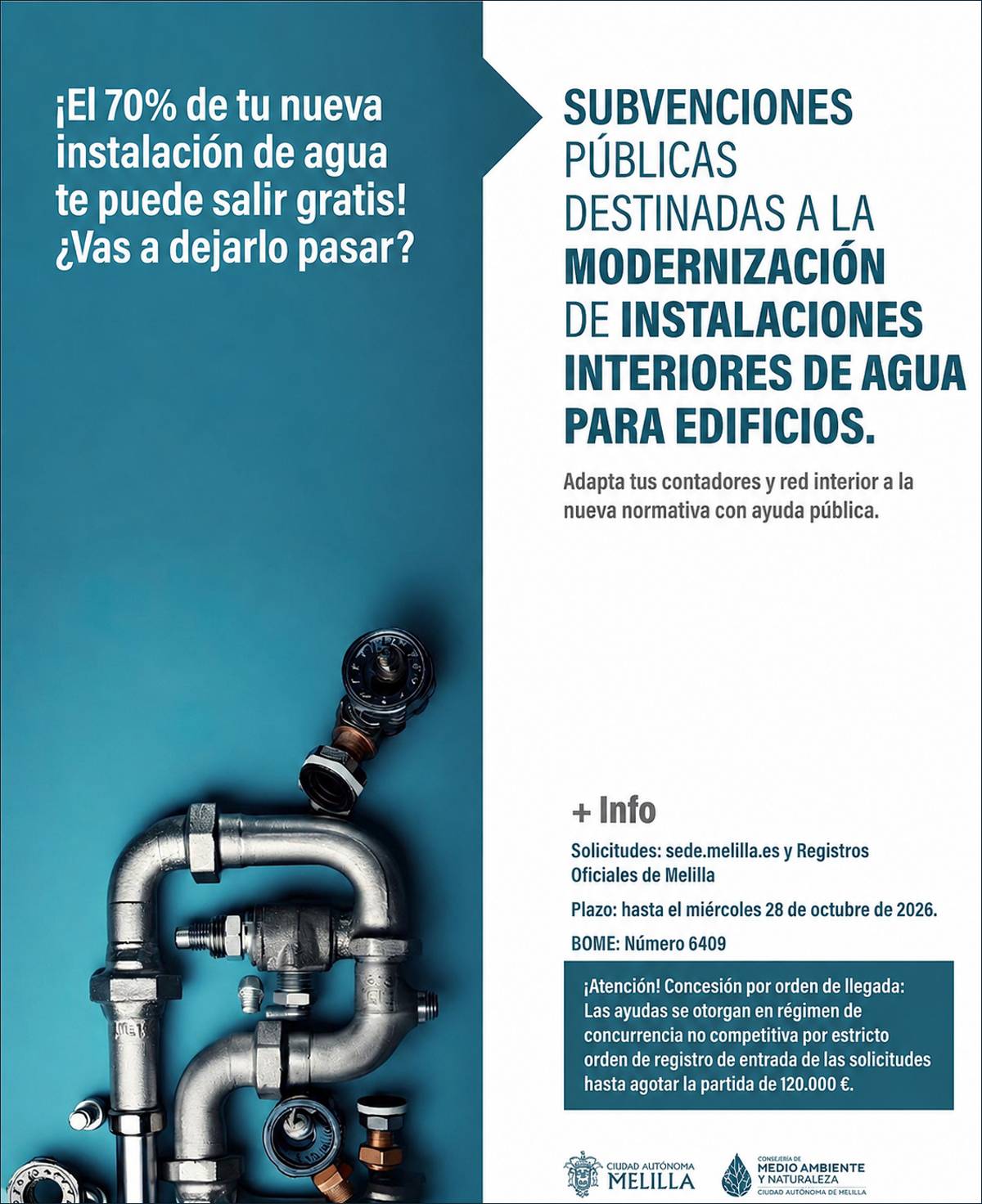 Imagen sobre la convocatoria de ayudas de Melilla para adaptar contadores de agua e instalaciones interiores.