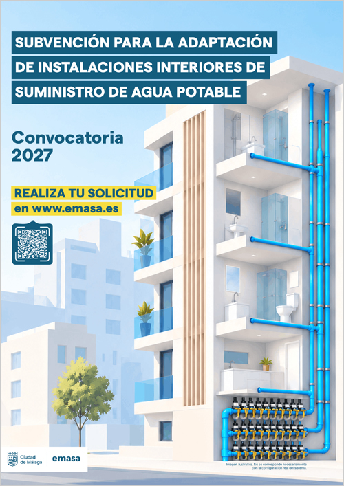 Contadores individuales de agua en un edificio, vinculados a las ayudas de Emasa para comunidades de propietarios de Málaga