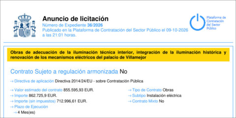 Licitación para iluminación DALI con sistemas de control en el Palacio de Villamejor