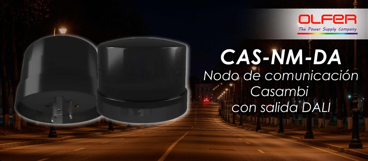 Nodo de comunicación CAS-NM-DA de Electrónica OLFER para control Casambi DALI en alumbrado exterior inteligente